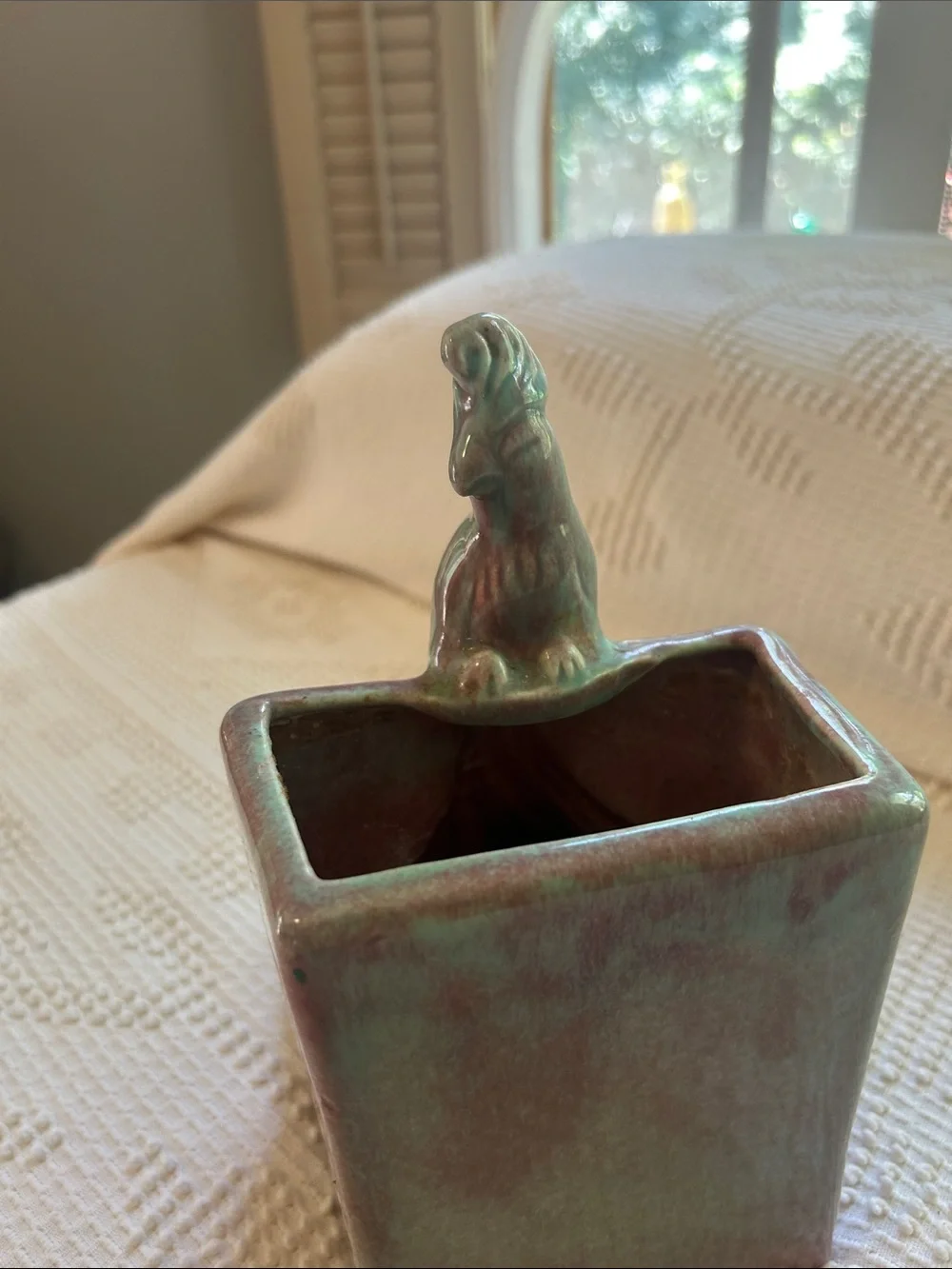Artisan Iridescent Ceramic Peacock Vase West Coast Pottery